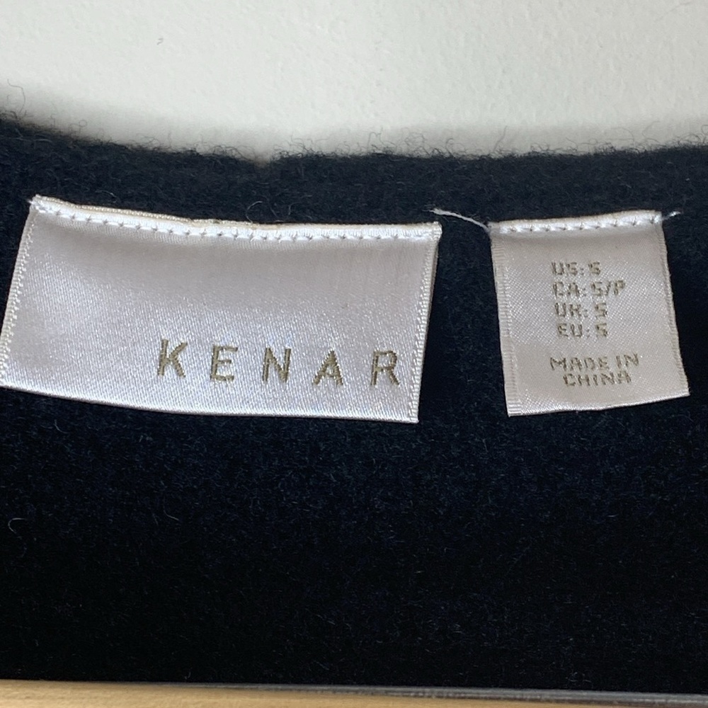 Kenar | Black White Wool Blend Color Pattern Block Hooded Cardigan Duster Coat S - Picture 7 of 16